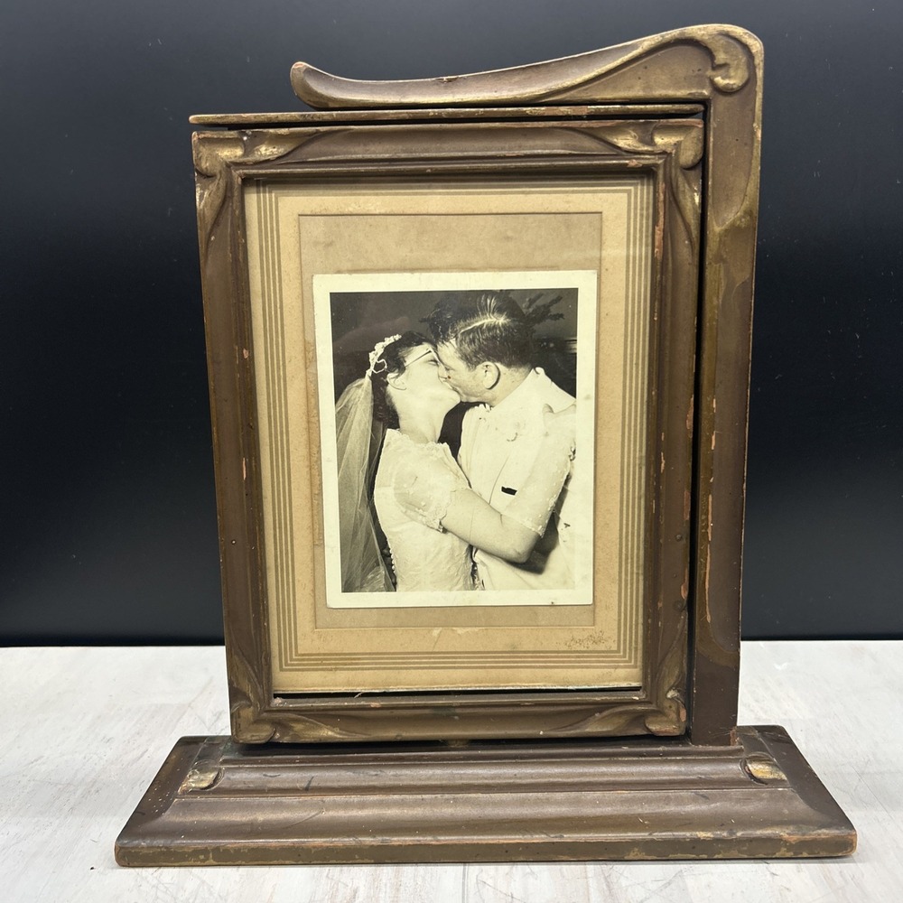 Vtg Art Deco Nouveau Swinging 9x7 Picture Frame on Stand Original Photo